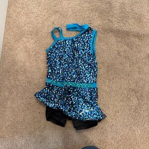 Weissman Teal and Black Sequin Dance Costume